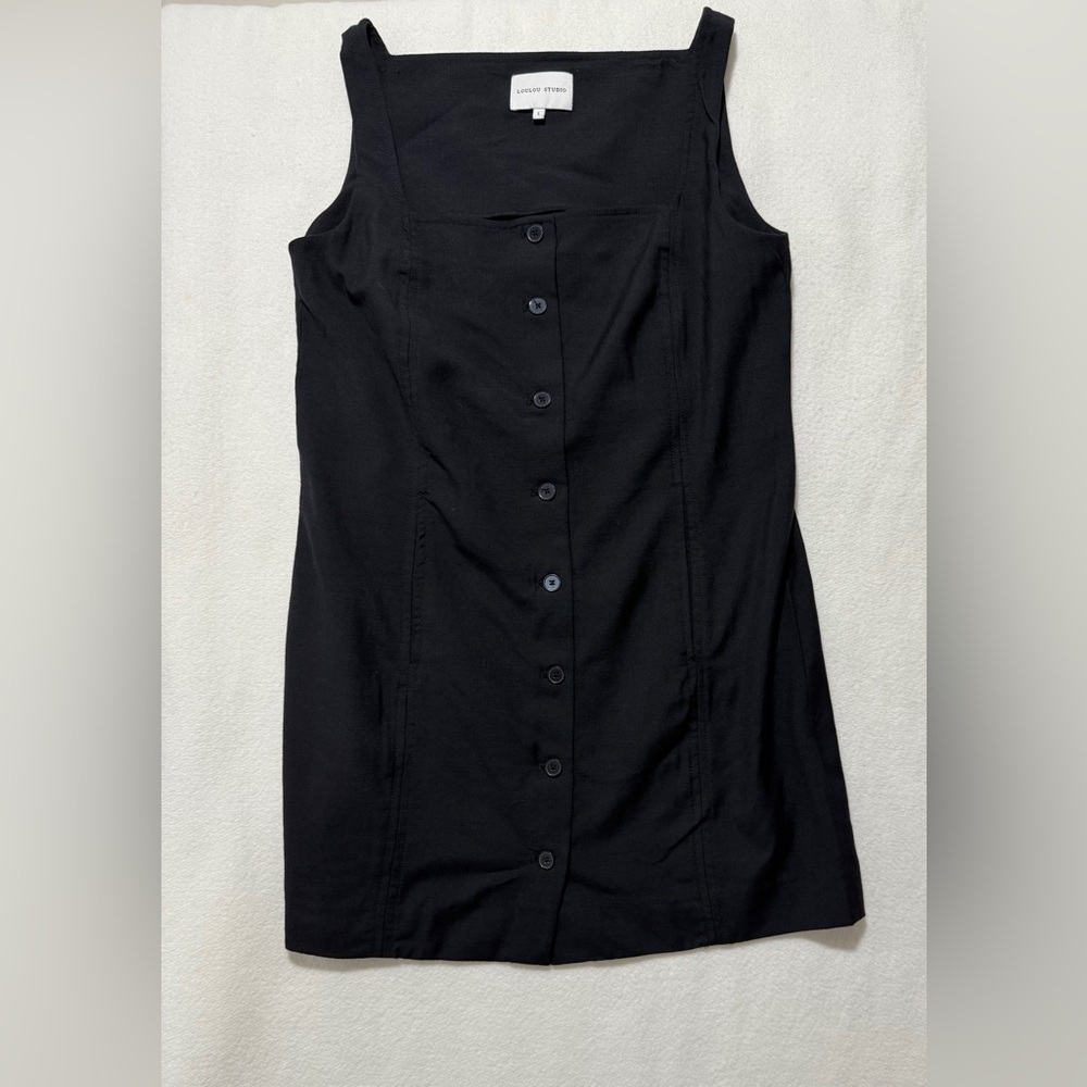 Loulou Studio Idon 100% Virgin Wool Black Mini Dress L Parisian Sheath - Picture 6 of 13